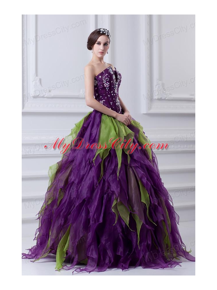 Uniques Multi-color Strapless Ball Gown Quinceanera Dress with Beading