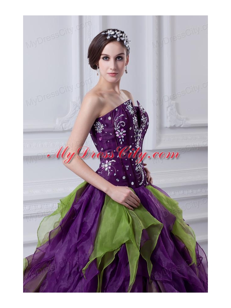 Uniques Multi-color Strapless Ball Gown Quinceanera Dress with Beading