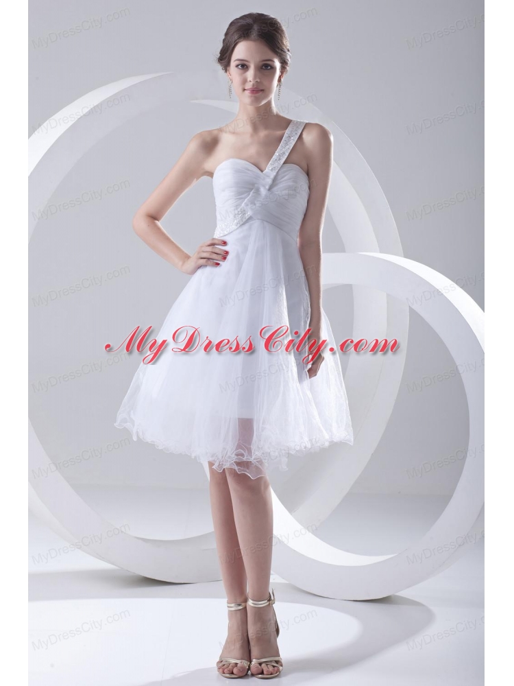 2014 Spring A-line One Shoulder Beading and Ruching Organza Wedding Dress