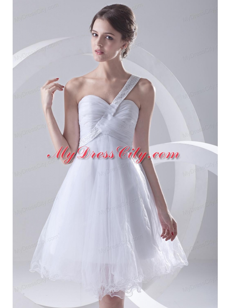 2014 Spring A-line One Shoulder Beading and Ruching Organza Wedding Dress