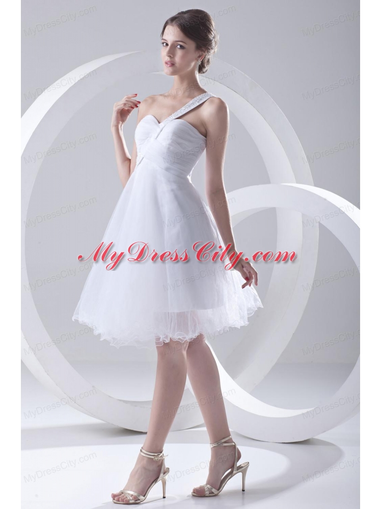 2014 Spring A-line One Shoulder Beading and Ruching Organza Wedding Dress