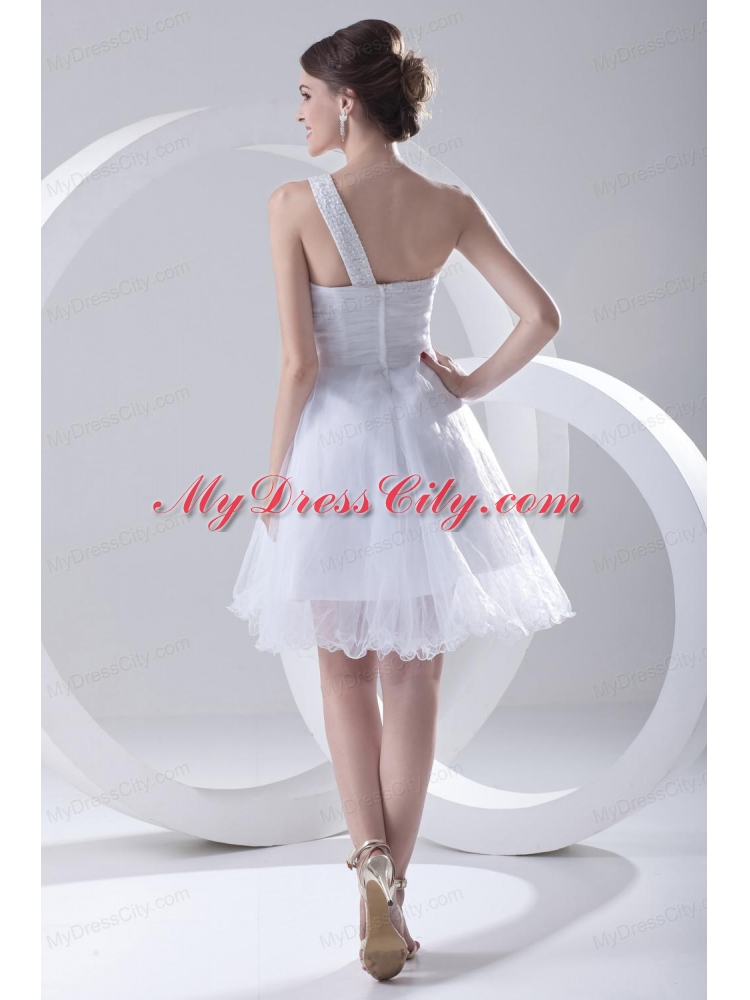 2014 Spring A-line One Shoulder Beading and Ruching Organza Wedding Dress