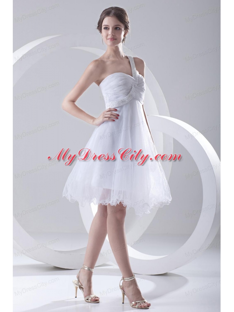 2014 Spring A-line One Shoulder Beading and Ruching Organza Wedding Dress