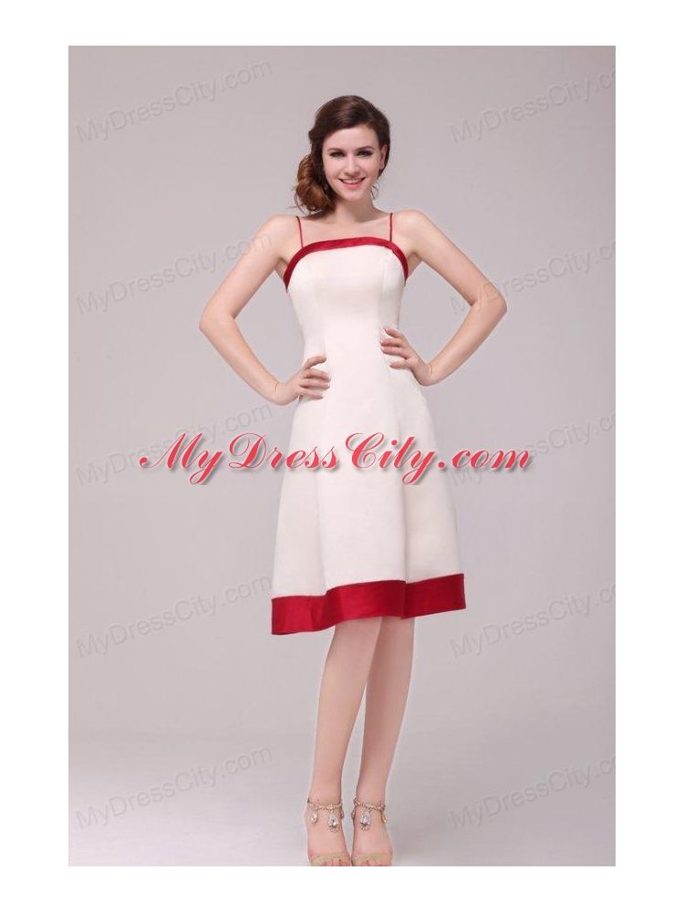 A-line Spaghetti Straps Knee-length Satin Wedding Dress