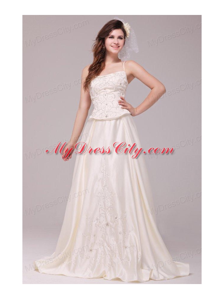 A-Line Straps Embroidery Taffeta Wedding Dress with Straps