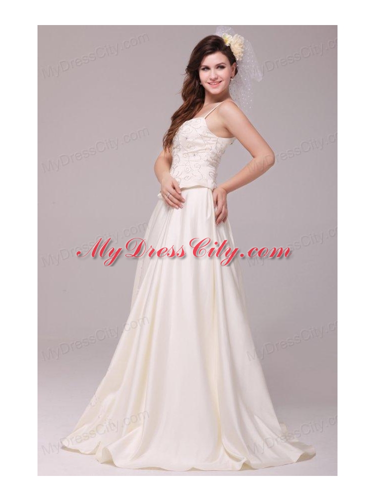 A-Line Straps Embroidery Taffeta Wedding Dress with Straps