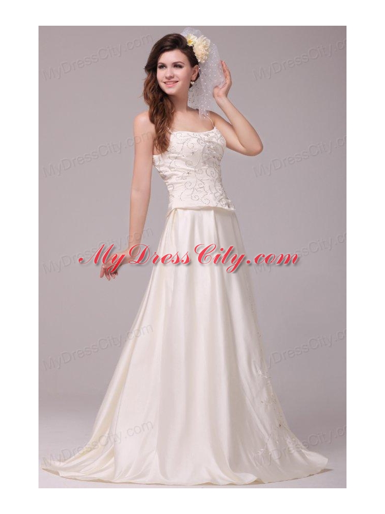 A-Line Straps Embroidery Taffeta Wedding Dress with Straps