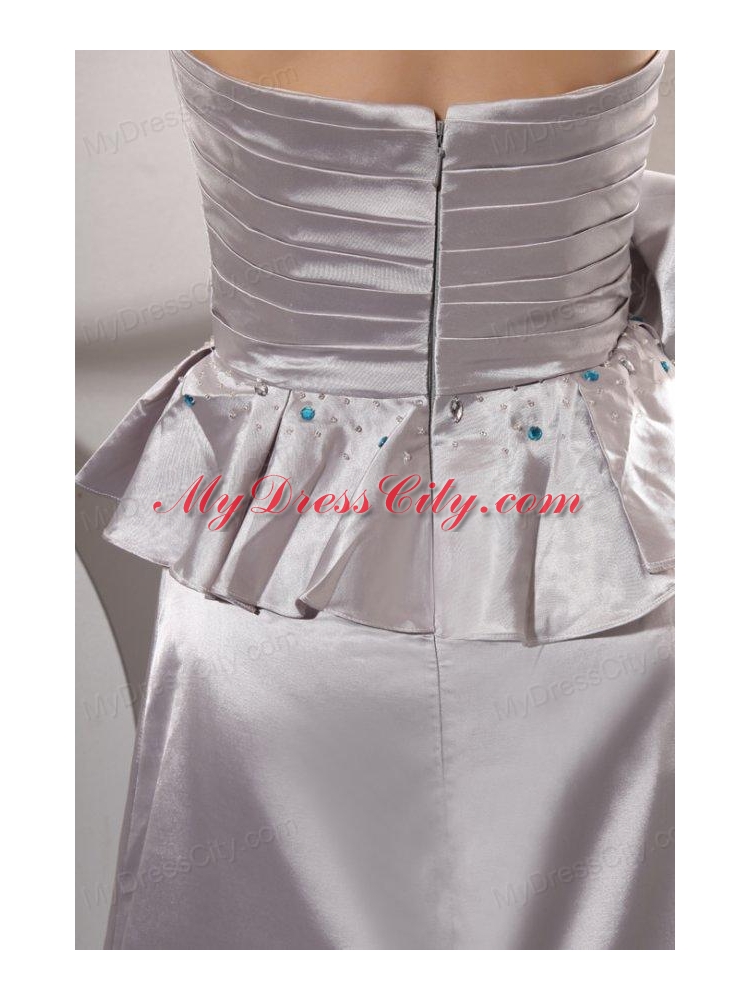 A-line Sweetheart Silver Beading and Ruching Bow Grey Wedding Dress