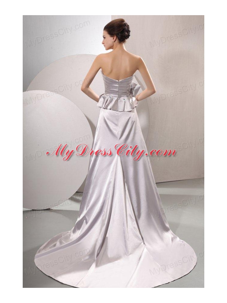 A-line Sweetheart Silver Beading and Ruching Bow Grey Wedding Dress