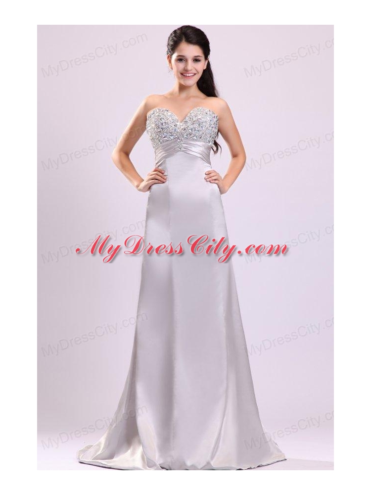 A-line Sweetheart Silver Beading and Ruching Wedding Dress