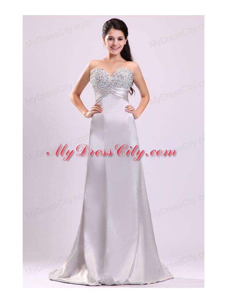 A-line Sweetheart Silver Beading and Ruching Wedding Dress