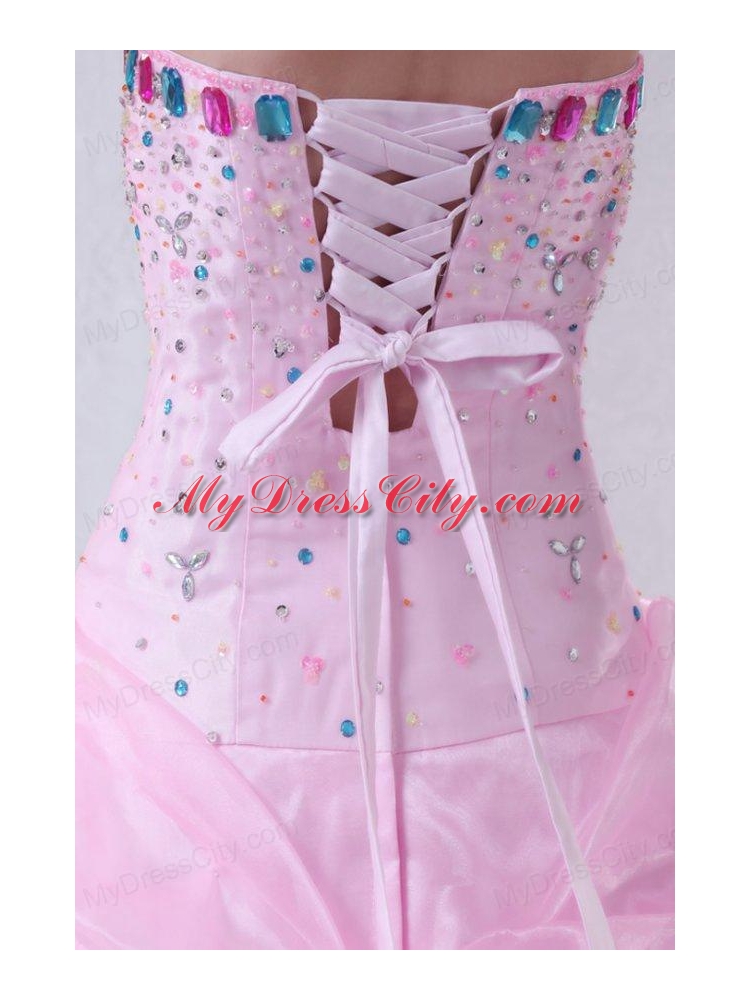 Baby Pink Strapless Beading and Pick-ups Organza Quinceanera Dress