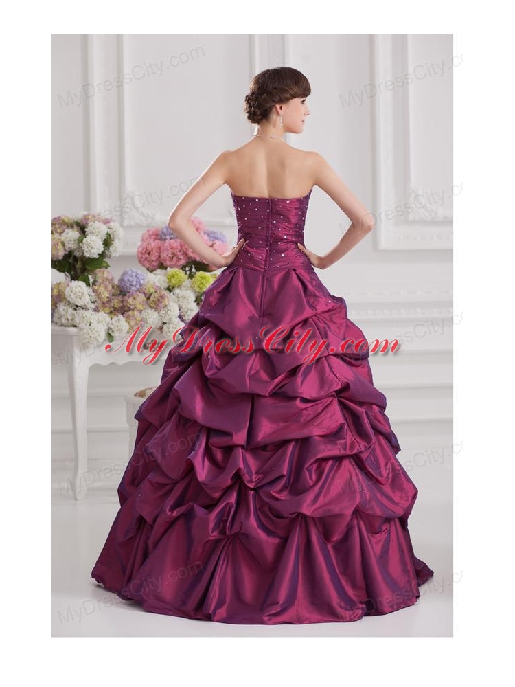 Ball Gown Strapless Taffeta Purple Quinceanera Dress with Beading and Pick-ups