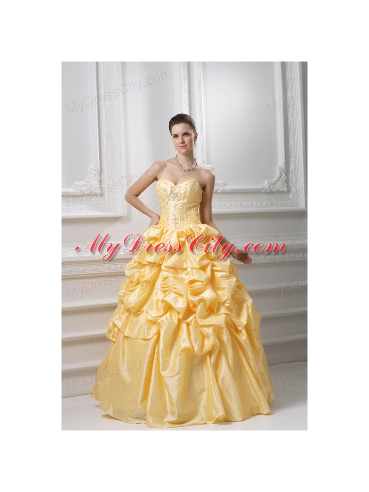 Ball Gown Sweetheart Beading Pick-ups Yellow Quinceanera Dress