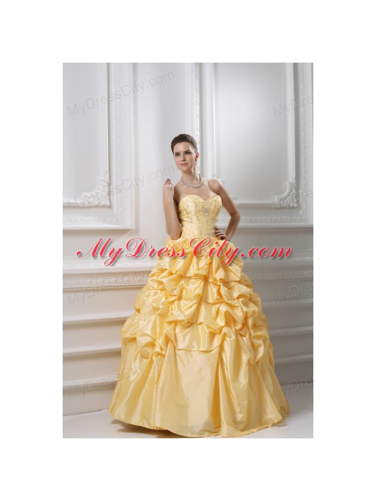 Ball Gown Sweetheart Beading Pick-ups Yellow Quinceanera Dress