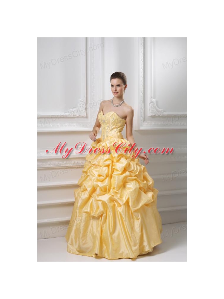 Ball Gown Sweetheart Beading Pick-ups Yellow Quinceanera Dress