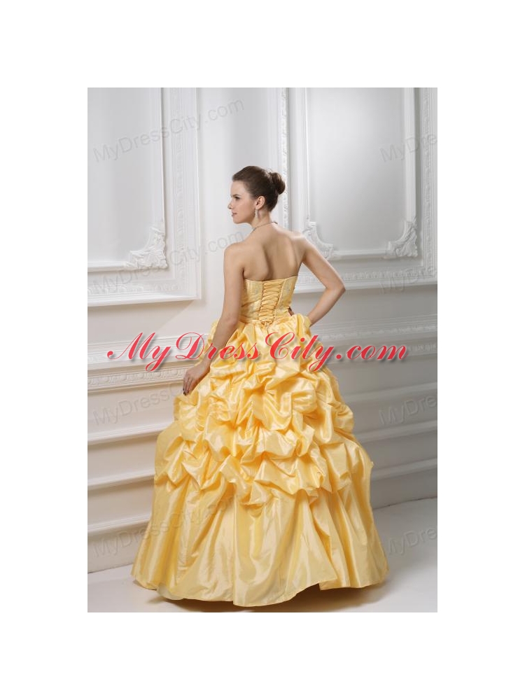 Ball Gown Sweetheart Beading Pick-ups Yellow Quinceanera Dress