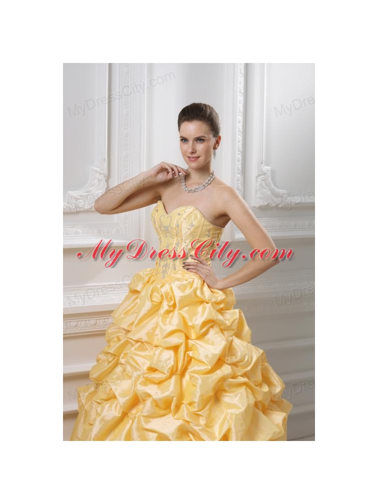 Ball Gown Sweetheart Beading Pick-ups Yellow Quinceanera Dress