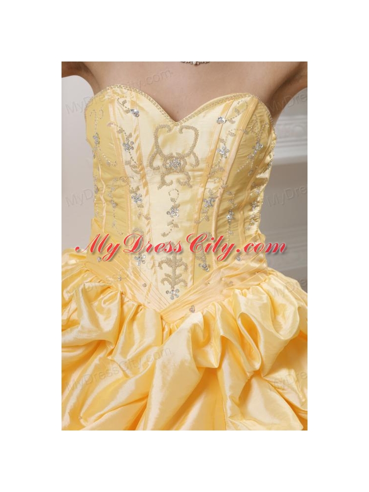 Ball Gown Sweetheart Beading Pick-ups Yellow Quinceanera Dress