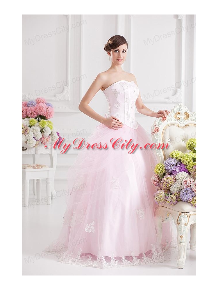 Ball Gown Sweetheart Tulle Baby Pink 2014 Quinceanera Dress with Appliques Beading