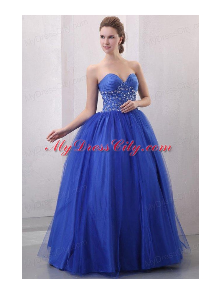 Beaded Decorate Sweetheart Royal Blue Quinceanera Dress with Ruche