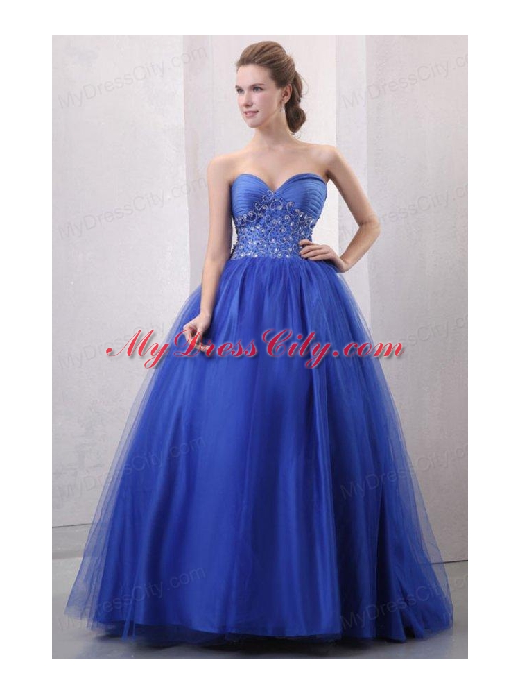 Beaded Decorate Sweetheart Royal Blue Quinceanera Dress with Ruche