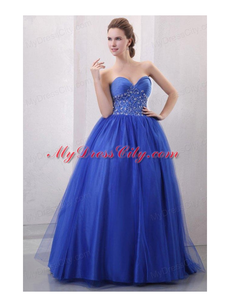 Beaded Decorate Sweetheart Royal Blue Quinceanera Dress with Ruche