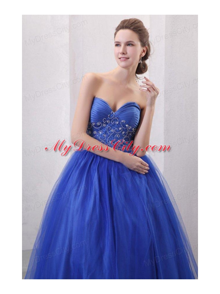 Beaded Decorate Sweetheart Royal Blue Quinceanera Dress with Ruche