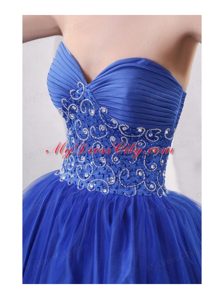 Beaded Decorate Sweetheart Royal Blue Quinceanera Dress with Ruche