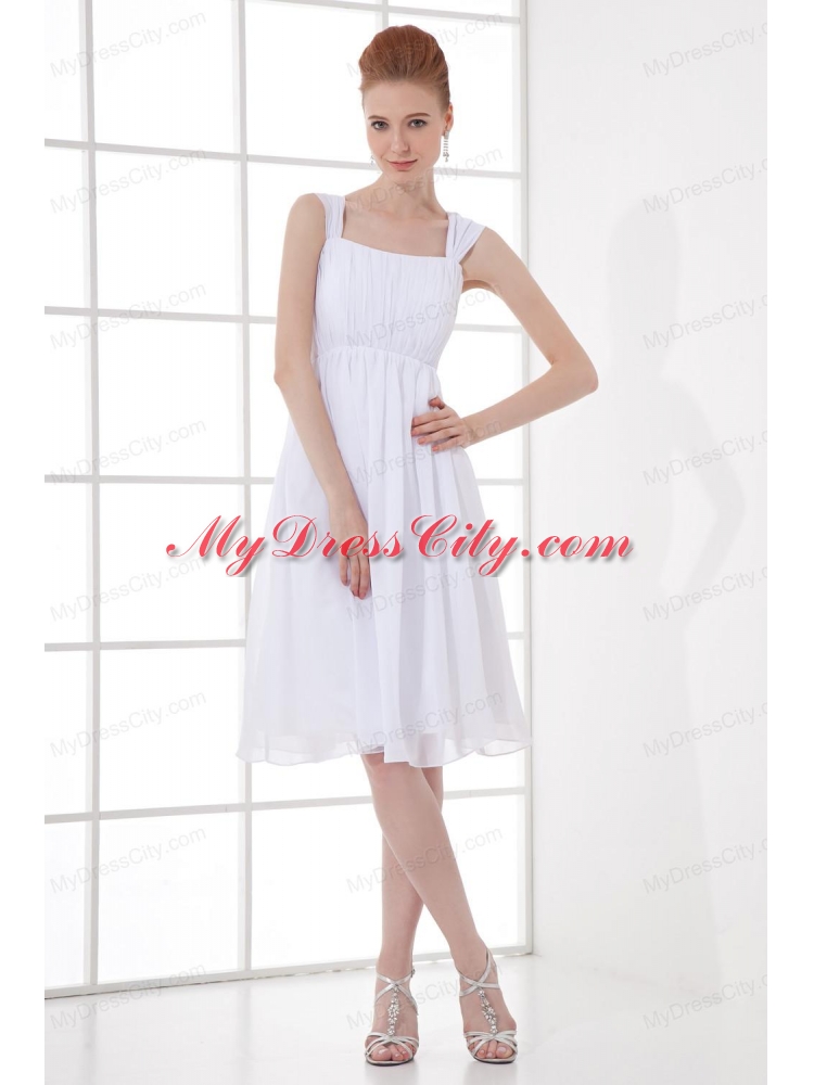 Cheap Empire Straps Chiffon Ruching and Bowknot White Wedding Dress