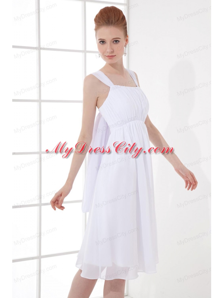 Cheap Empire Straps Chiffon Ruching and Bowknot White Wedding Dress