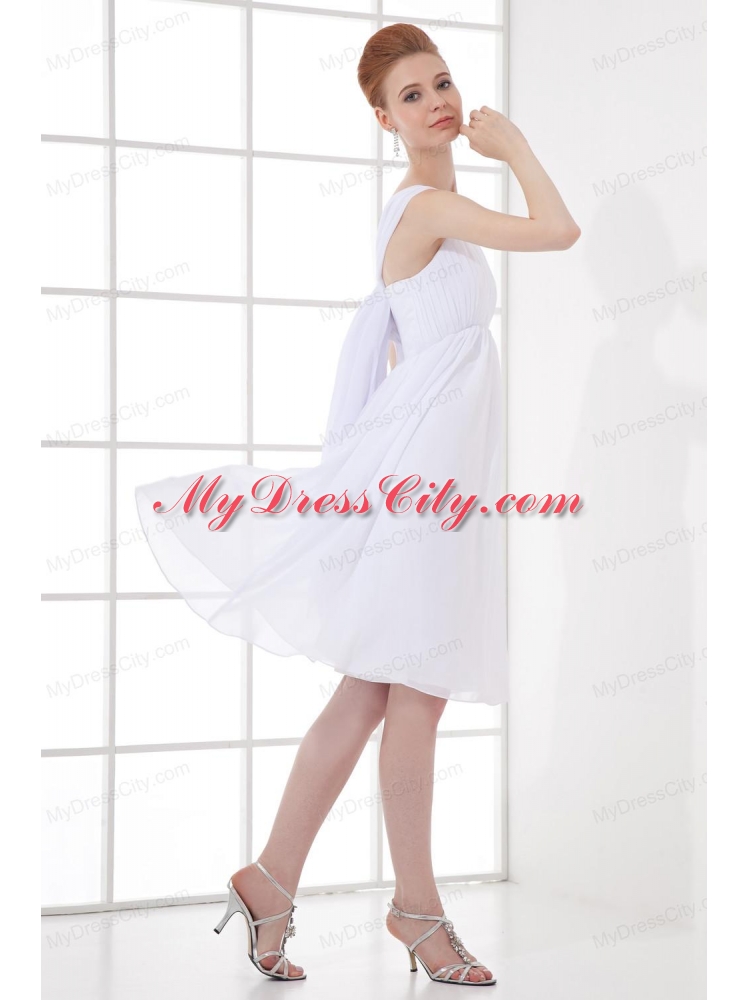 Cheap Empire Straps Chiffon Ruching and Bowknot White Wedding Dress