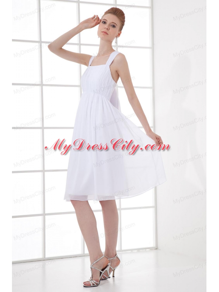 Cheap Empire Straps Chiffon Ruching and Bowknot White Wedding Dress