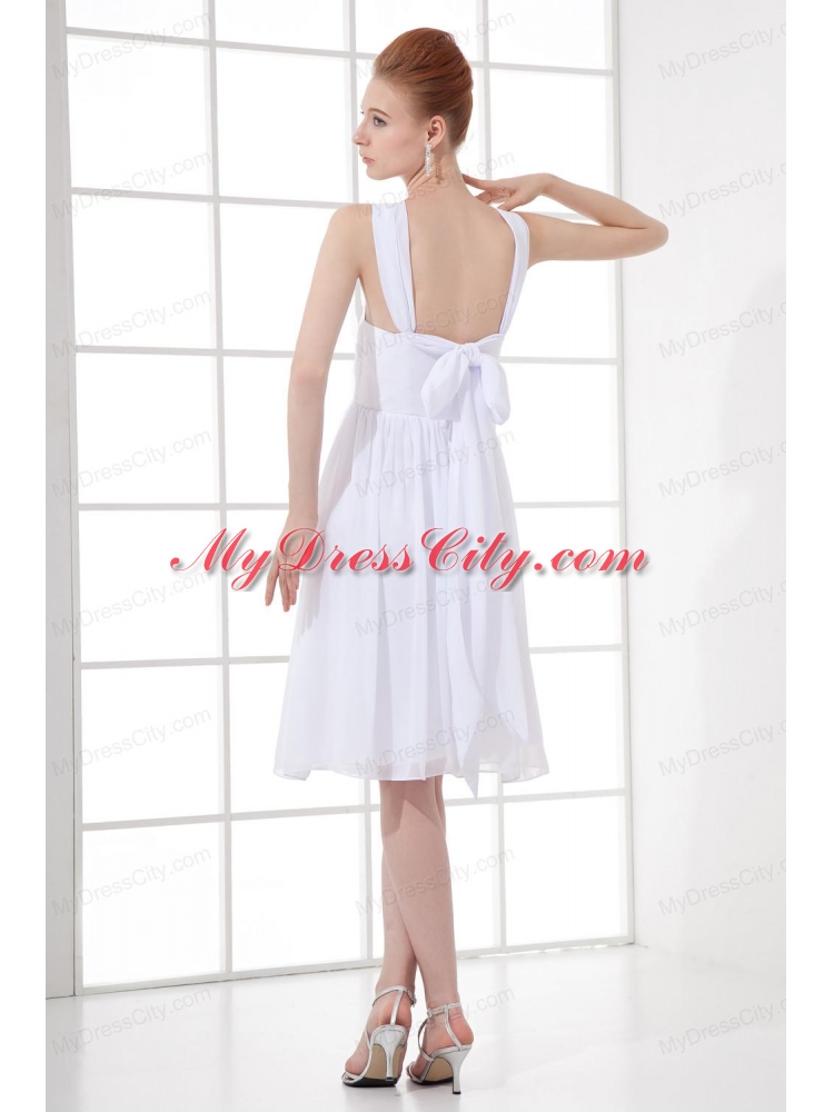 Cheap Empire Straps Chiffon Ruching and Bowknot White Wedding Dress