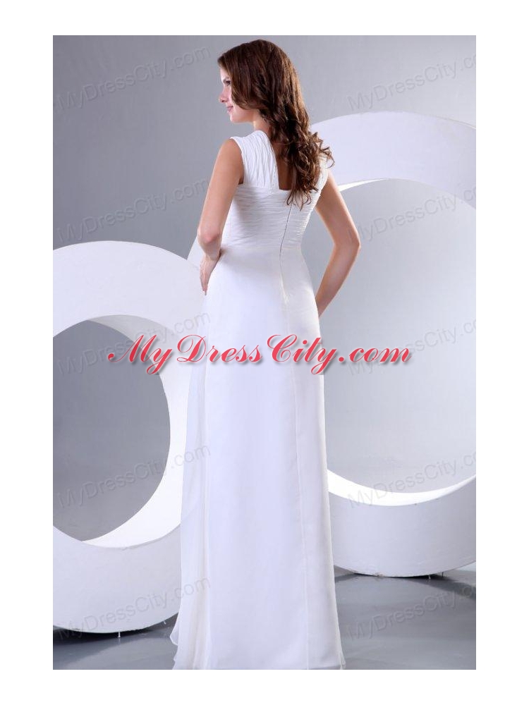 Column Square Chiffon Ruching Floor-length Wedding Dress