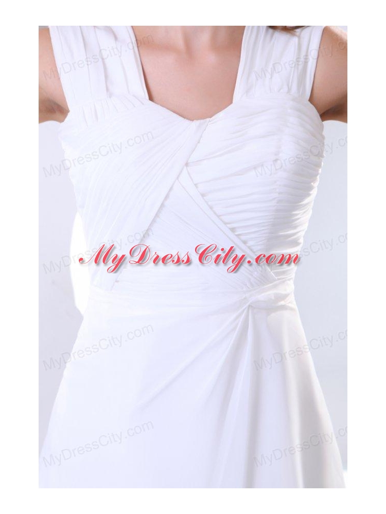 Column Square Chiffon Ruching Floor-length Wedding Dress