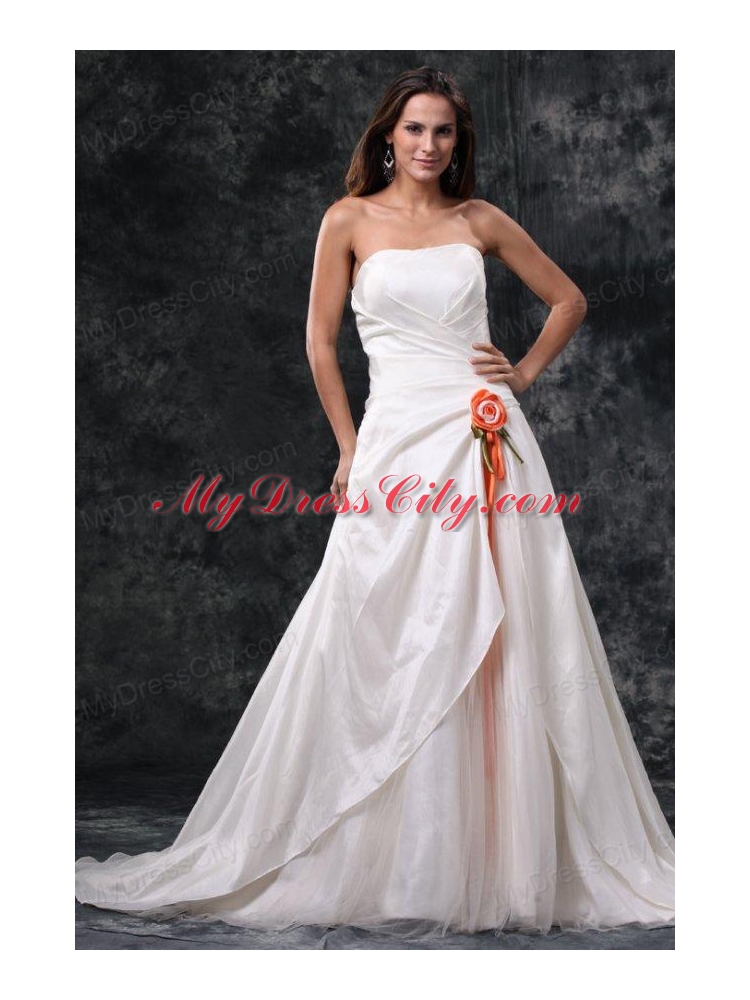 Column Strapless Ruching Court Train Taffeta Wedding Dress