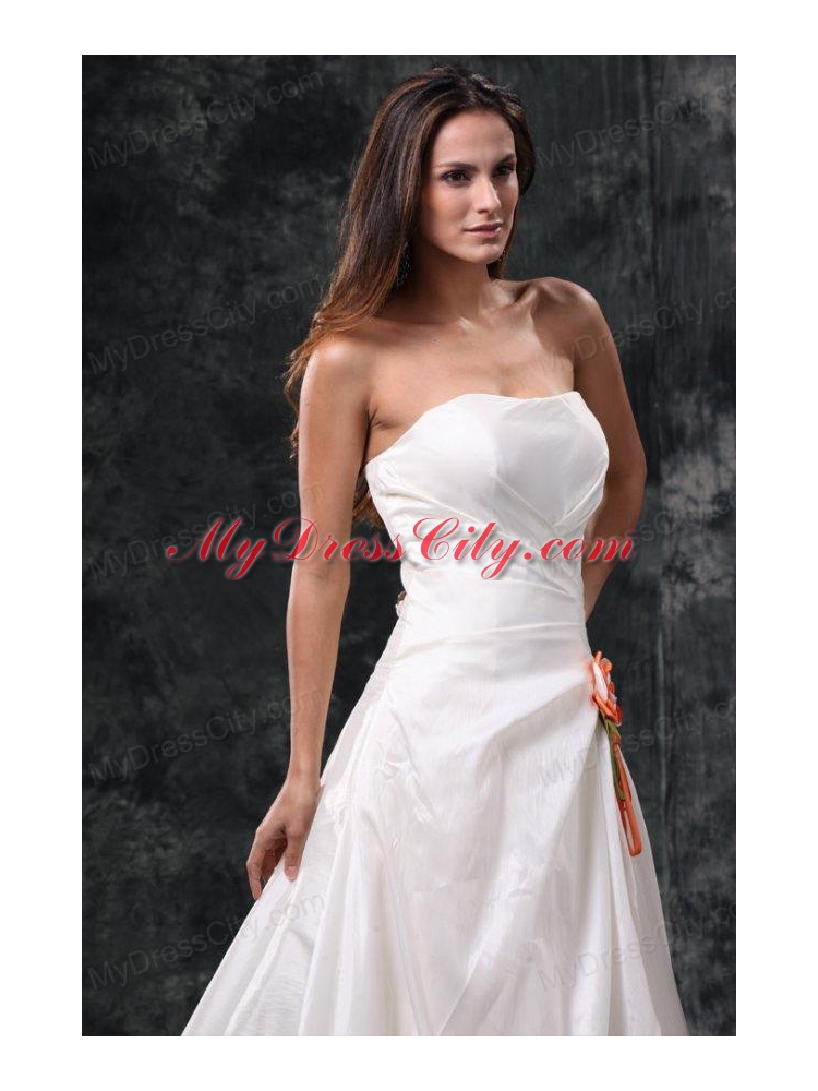 Column Strapless Ruching Court Train Taffeta Wedding Dress