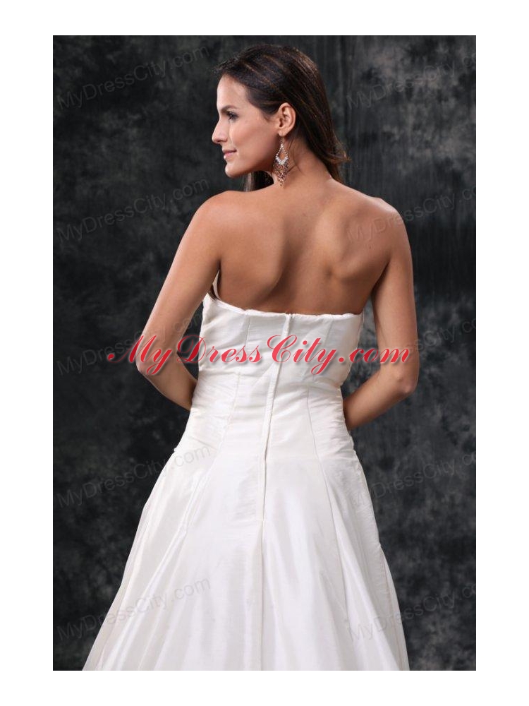 Column Strapless Ruching Court Train Taffeta Wedding Dress