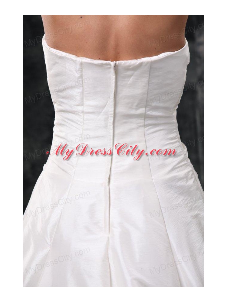 Column Strapless Ruching Court Train Taffeta Wedding Dress