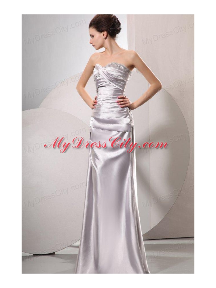 Column Sweetheart Grey Beading and Ruching Floor-length Wedding Dress