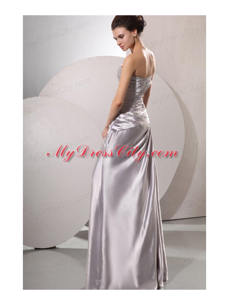 Column Sweetheart Grey Beading and Ruching Floor-length Wedding Dress