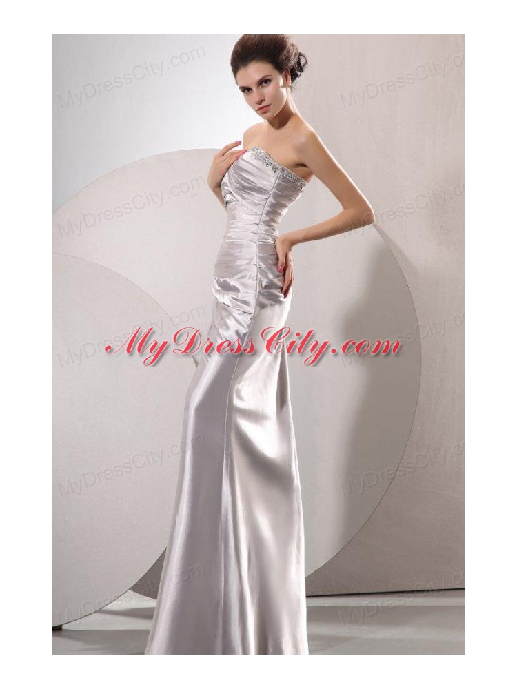 Column Sweetheart Grey Beading and Ruching Floor-length Wedding Dress