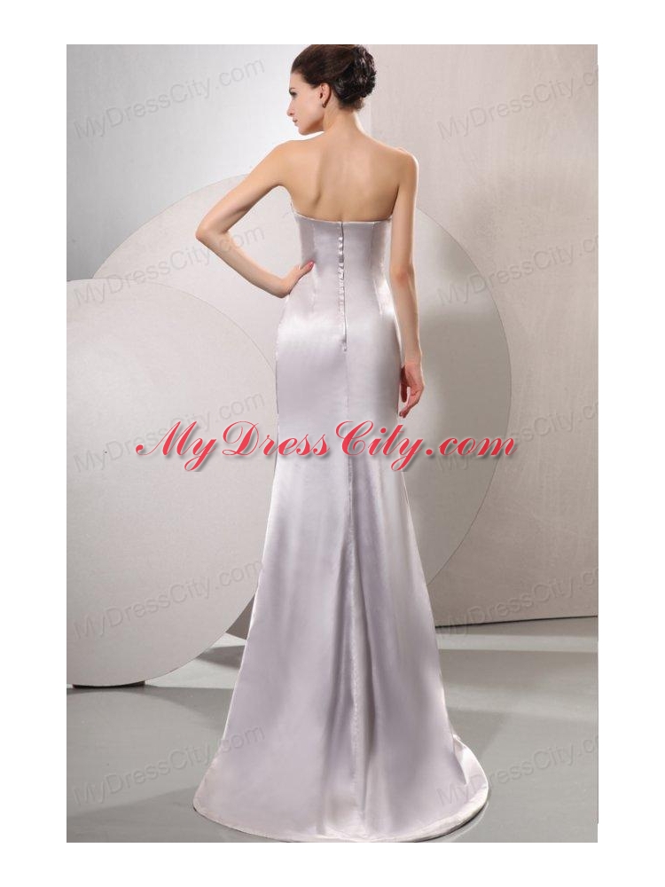 Column Sweetheart Grey Beading and Ruching Floor-length Wedding Dress