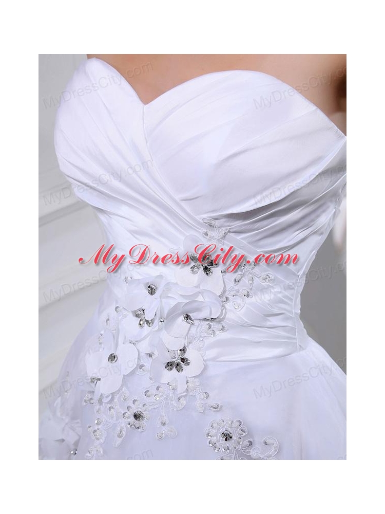 Discount A-line Sweetheart Tulle Appliques White Wedding Dress with Knee-length