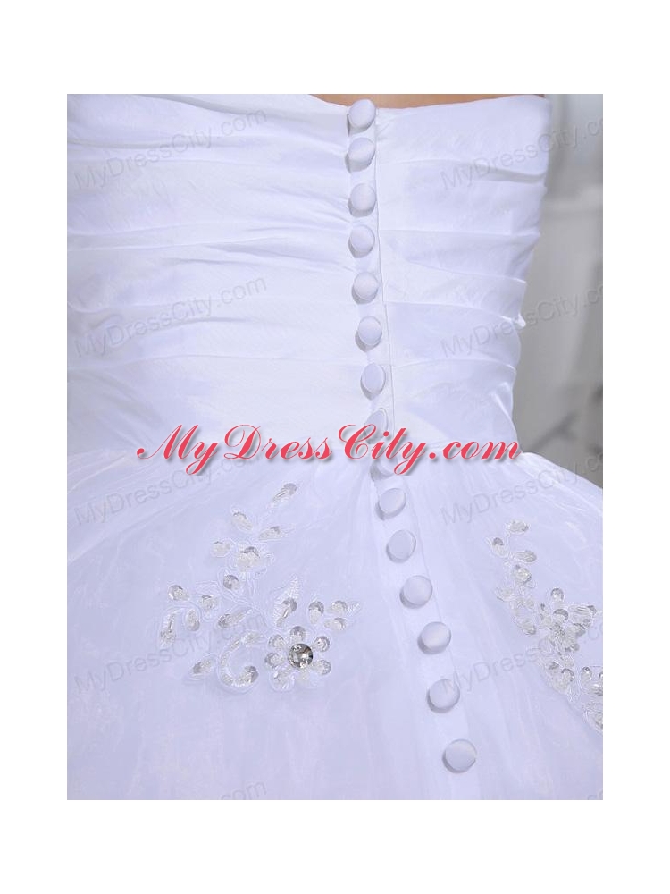 Discount A-line Sweetheart Tulle Appliques White Wedding Dress with Knee-length