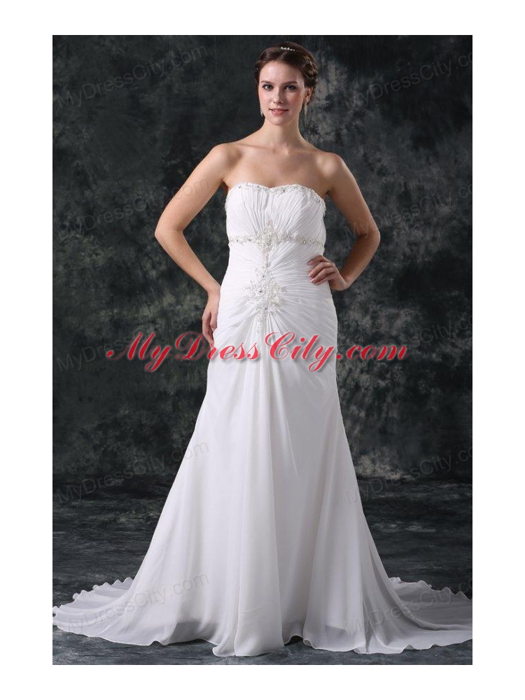 Elegant Column Sweetheart Lace Up Chiffon Wedding Dress with Beading