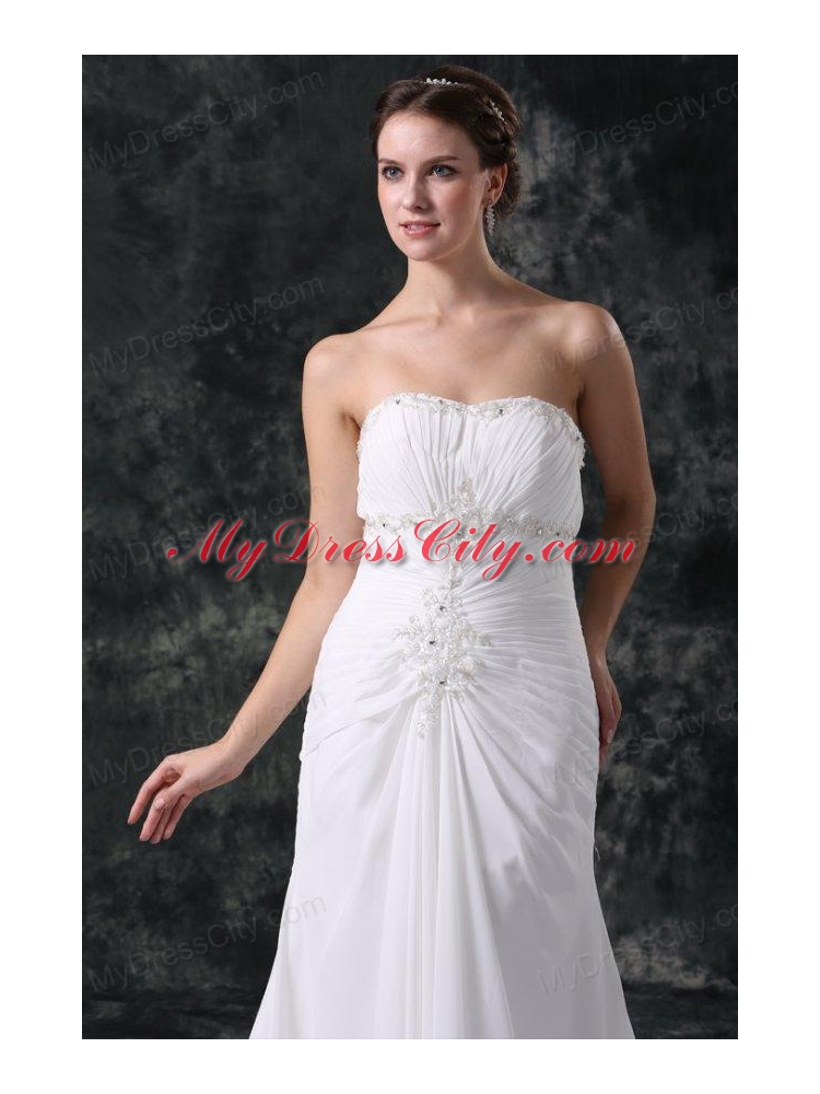 Elegant Column Sweetheart Lace Up Chiffon Wedding Dress with Beading