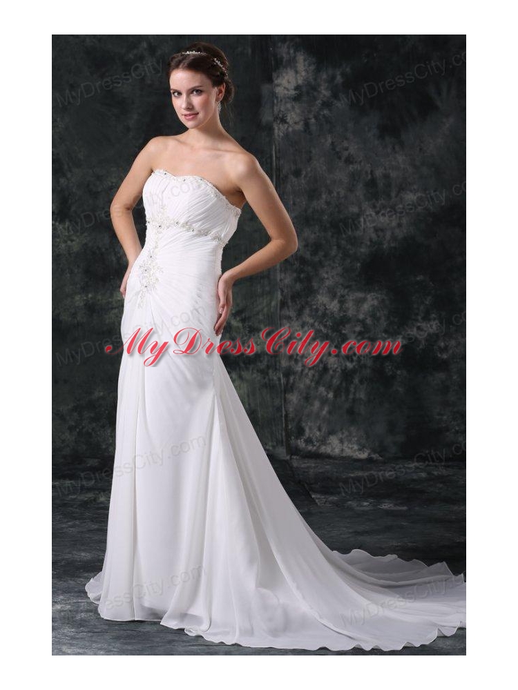 Elegant Column Sweetheart Lace Up Chiffon Wedding Dress with Beading