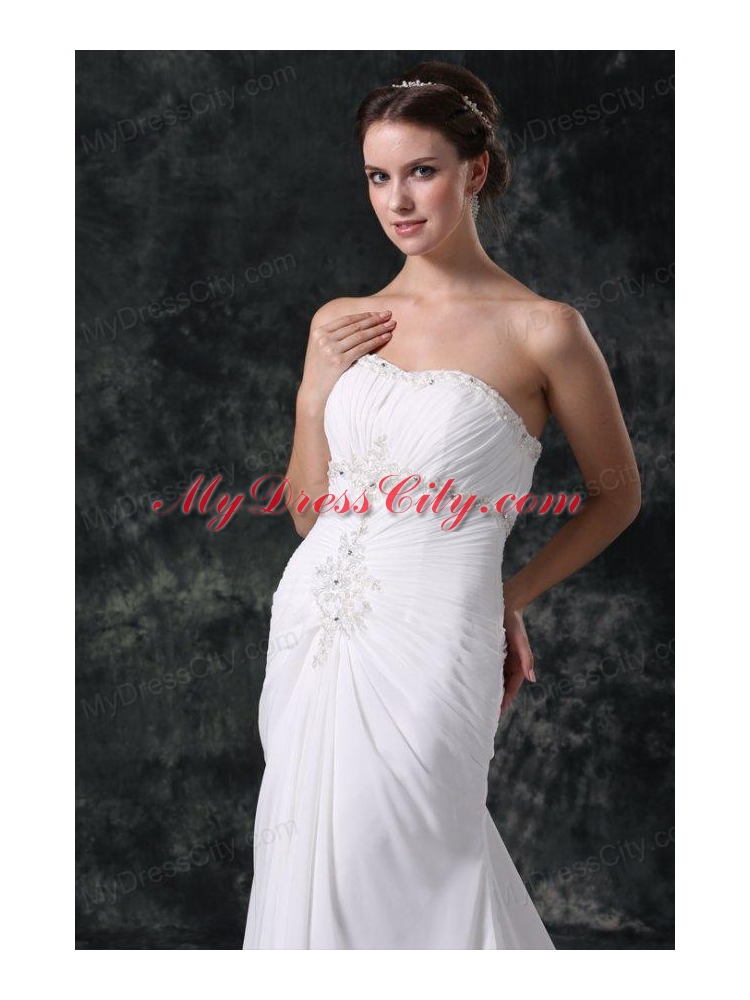 Elegant Column Sweetheart Lace Up Chiffon Wedding Dress with Beading